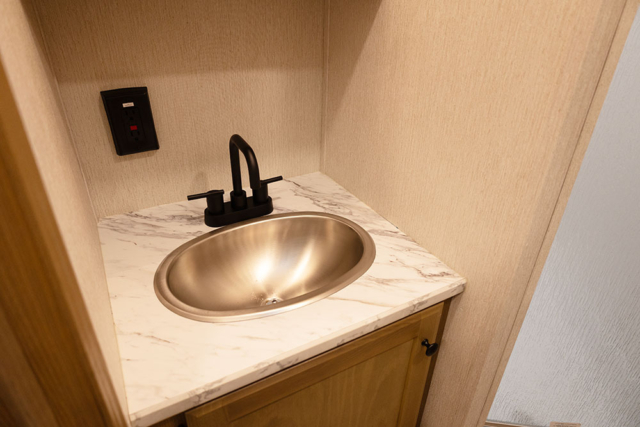 Sink in Bathroom Area in ACX9 Colt Edition Horse Trailer | Lakota Trailers