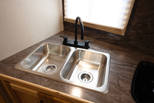 Sink in Kitchen in C8X11DR Charger Edition Horse Trailer | Lakota Trailers