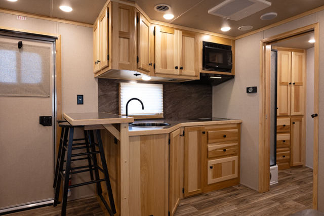 Kitchen Area in C8X14CE Charger Edition Horse Trailers | Lakota Trailers