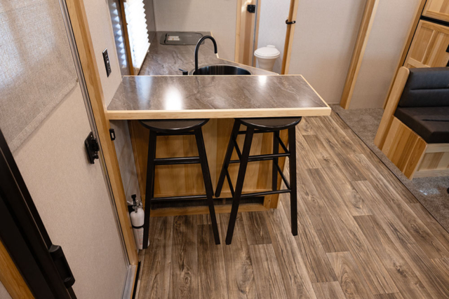 Bar in Living Quarters in C8X14CE Charger Edition Horse Trailer | Lakota Trailers