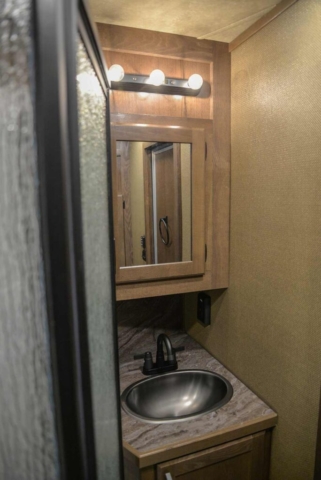 Bathroom Area in IN8X13SR Infinity Edition Horse Trailer | Lakota Trailers