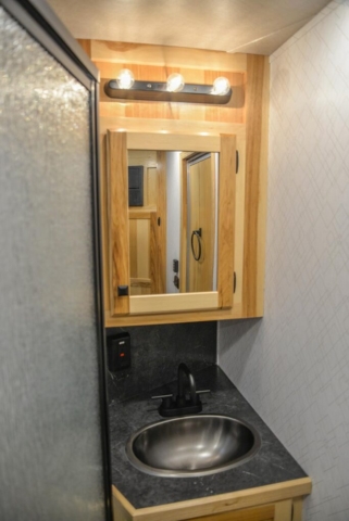 Sink in Bathroom Area in C8X14SR Charger Edition Horse Trailer | Lakota Trailers