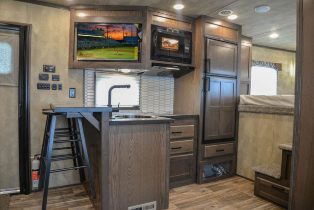 Kitchen Area in IN8X17BB Infinity Edition Horse Trailer | Lakota Trailers