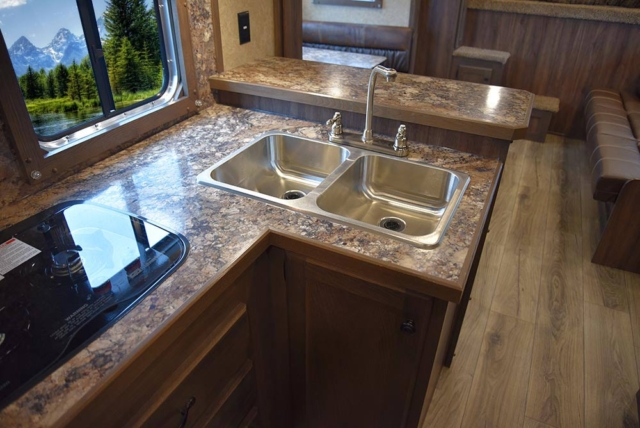 Kitchen Area in LE8X15RKB Charger Edition Livestock Trailer | Lakota Trailers