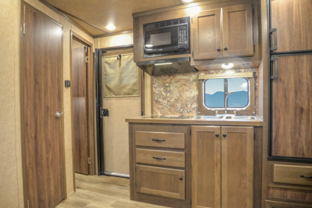 Kitchen Area in C8X18BB Charger Edition Horse Trailer | Lakota Trailers