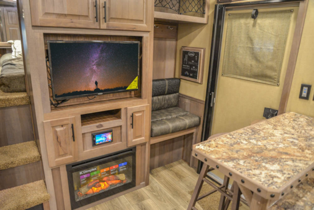 Mud Room Bench in Living Quarters in BH8X18MB Bighorn Edition Horse Trailers | Lakota Trailers