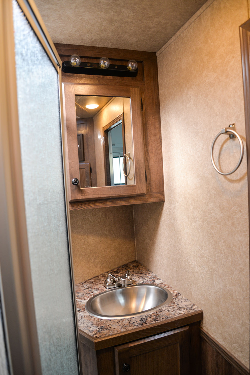 Bathroom in a C8X7 Charger Edition Horse Trailer| Lakota Trailers