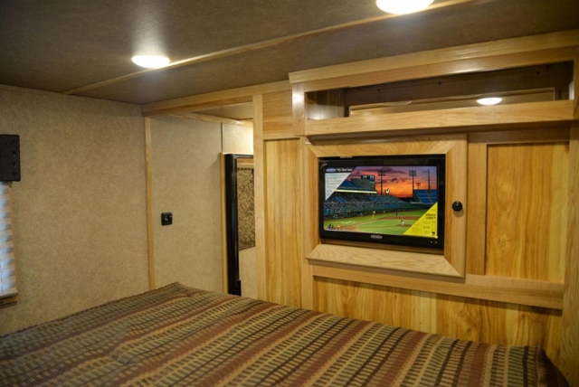 Bedroom Entertainment System in a C8X17EH Charger Edition Horse Trailer| Lakota Trailers