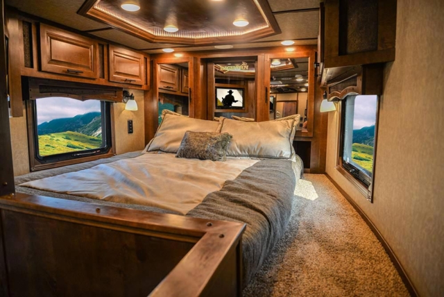 Bed in Gooseneck of a BH8X13SR Bighorn Edition Horse Trailer | Lakota Trailers