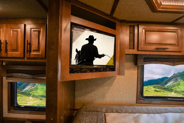 TV in Gooseneck of a BH8X13SR Bighorn Edition Horse Trailer | Lakota Trailers