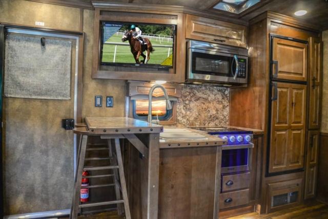 Kitchen Area in BH8X17SRB Bighorn Edition Horse Trailer | Lakota Trailers