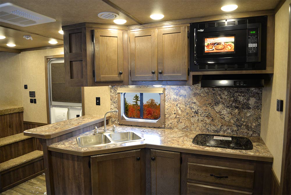 Kitchen Area in C8X14CE Charger Edition Horse Trailer | Lakota Trailers