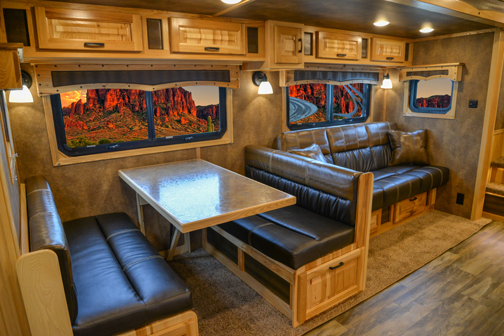 Dinette and Sofa in a BLE8X18CE Bighorn Edition Livestock Trailer | Lakota Trailers
