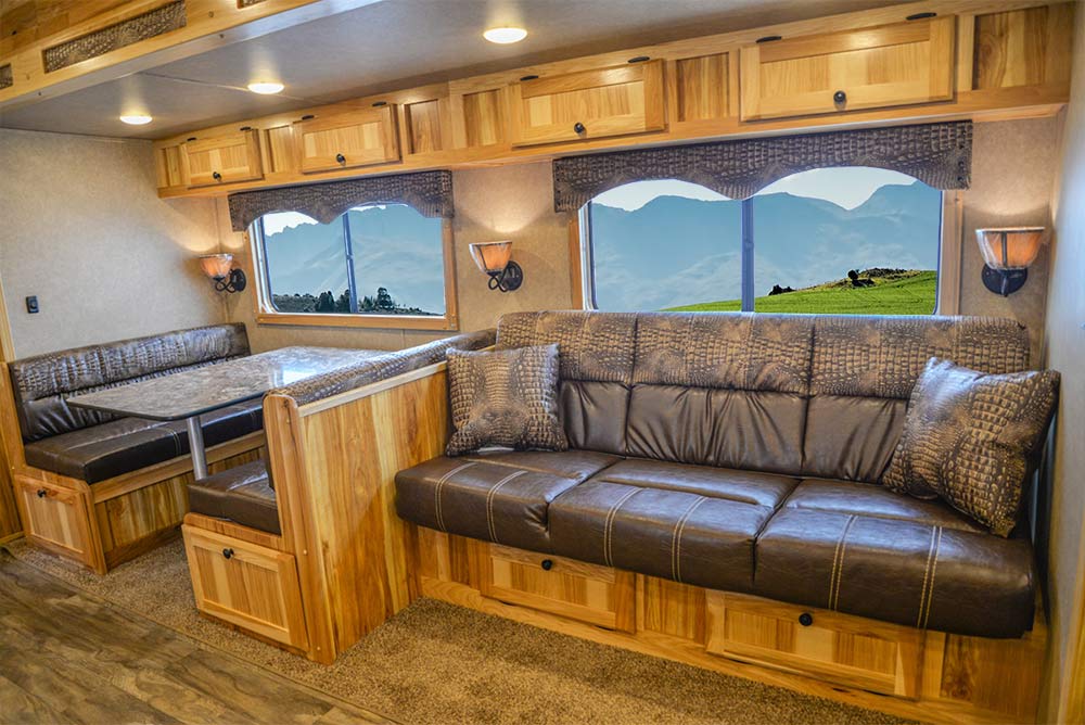 Dinette and Sofa in C8X18CE Charger Edition Horse Trailer | Lakota Trailers